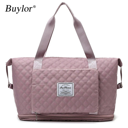 Optimize product title: Buylor Foldable Travel Duffle Bag for Women - Waterproof, Lingge Shoulder Bag with Large Capacity for Fitness & Luggage Storage