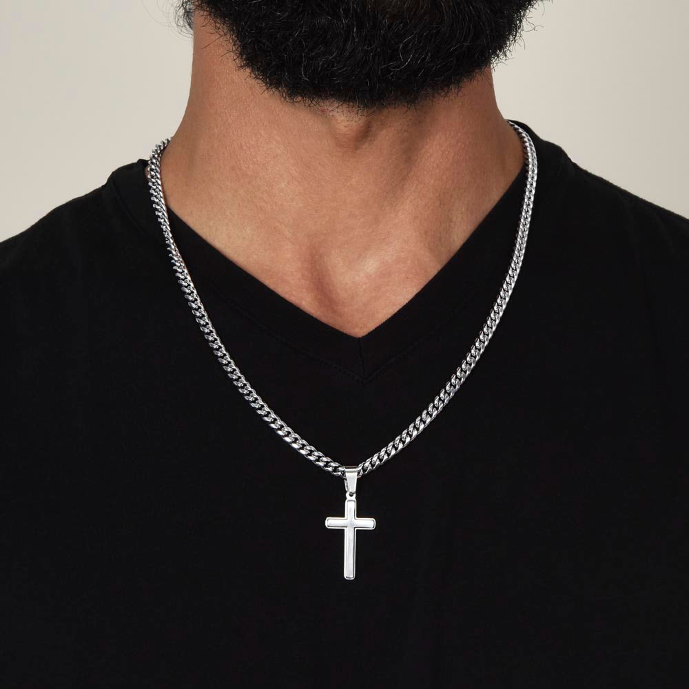 artisan-cross necklace on cuban chain_artwork_original_artwork